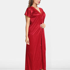 Be You Women 2 pieces Satin Nighty with Robe Maxi Nightdress