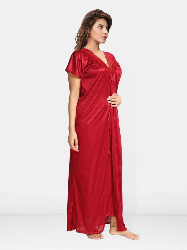 Be You Women 2 pieces Satin Nighty with Robe Maxi Nightdress