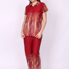 Be You Women Maroon Printed Satin Night suit
