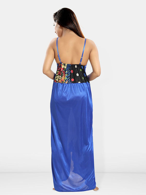 Be You Women Printed V-Neck Maxi Nightdress with Robe