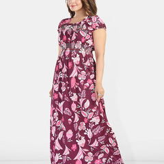 Be You Floral Printed Square Neck Maxi Regular Nightdress