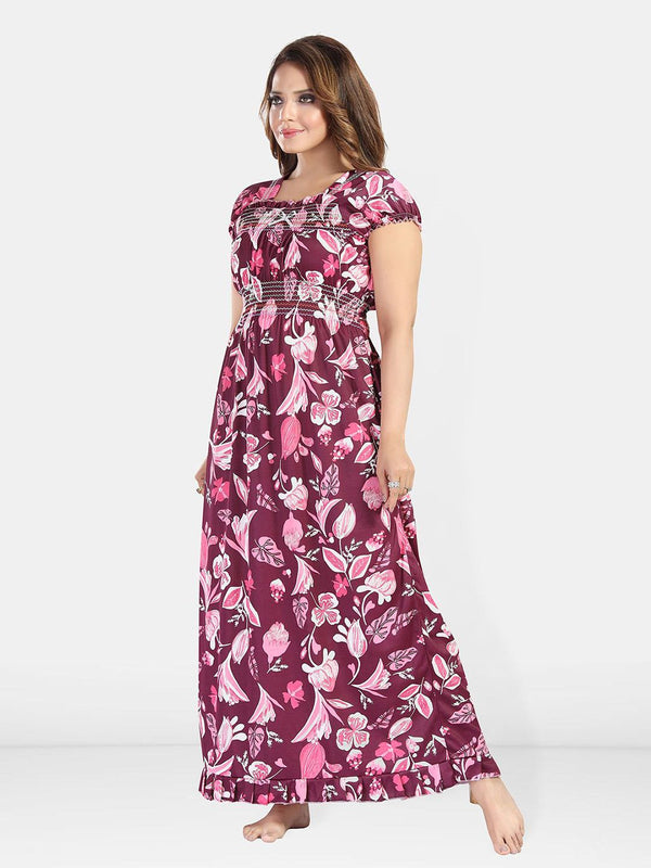 Be You Floral Printed Square Neck Maxi Regular Nightdress