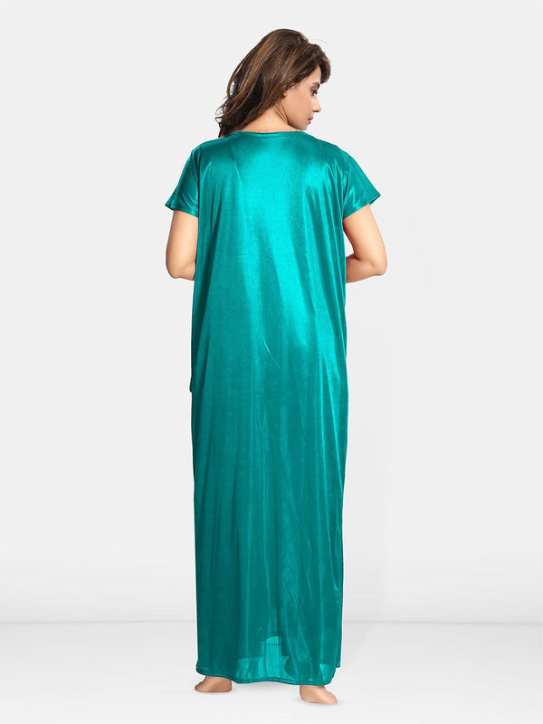 Be You Solid Satin Maxi Nightdress With Robe
