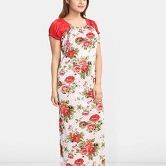 Be You Square Neck Floral Printed Satin Maxi Nightdress