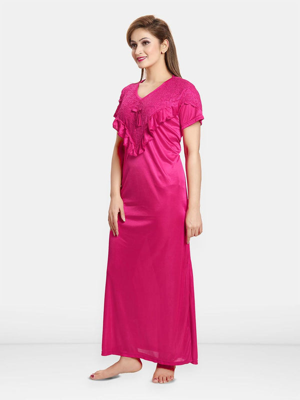 Be You Women V-Neck Satin Maxi Nightdress