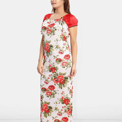 Be You Square Neck Floral Printed Satin Maxi Nightdress