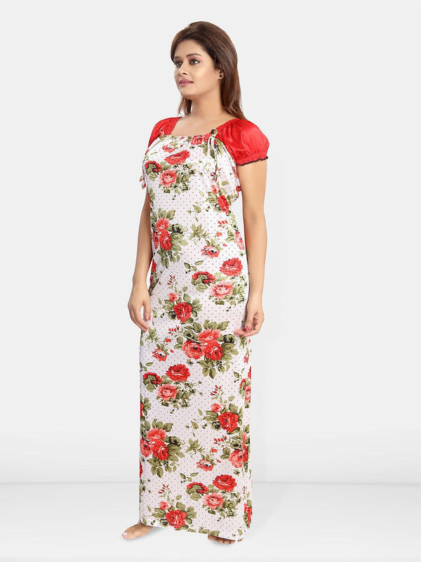 Be You Square Neck Floral Printed Satin Maxi Nightdress