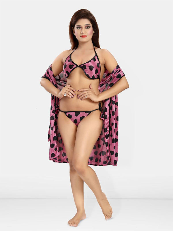 Be You Women Conversational Printed Wrap Nightdress