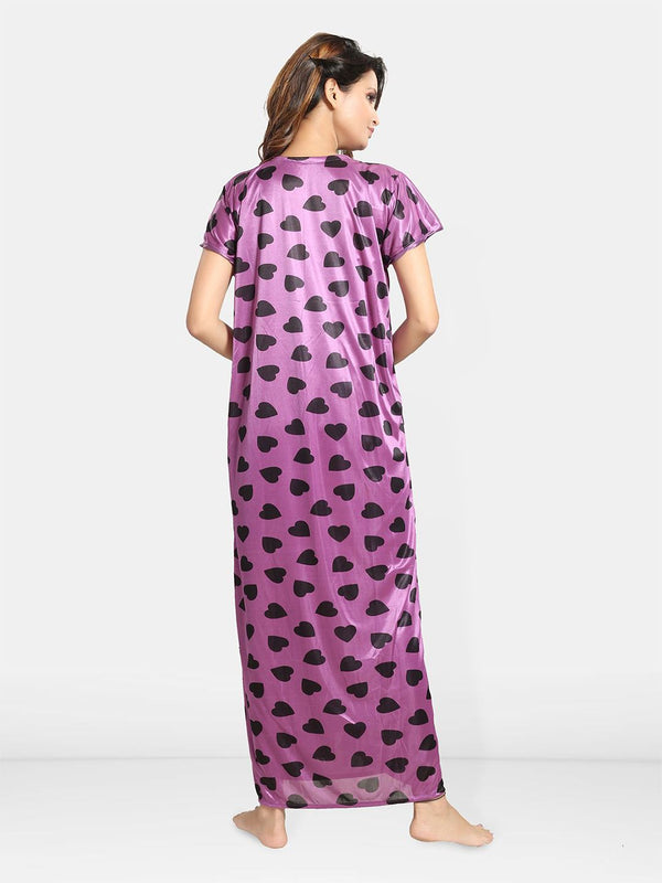 Be You Women Conversational Printed Maxi Nightdress With Robe