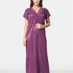 Be You Solid Satin 2 pieces Nighty with Robe