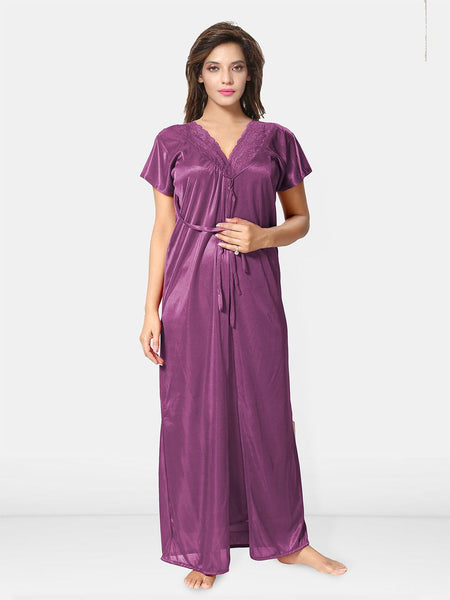 Be You Solid Satin 2 pieces Nighty with Robe
