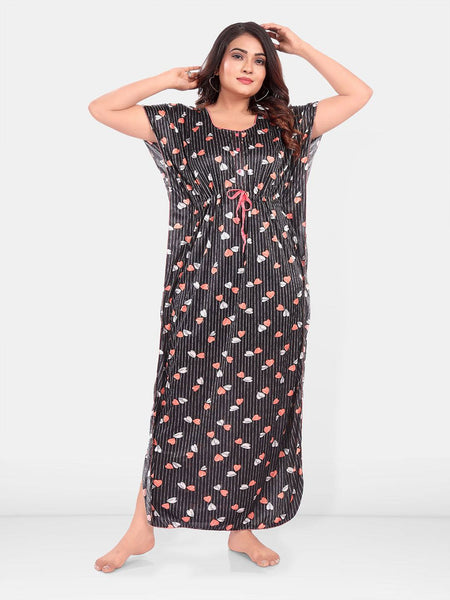 Be You Women Printed Satin Maxi Nightdress