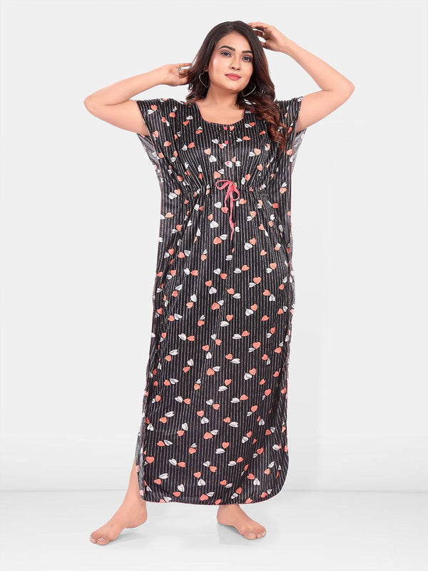 Be You Women Printed Satin Maxi Nightdress