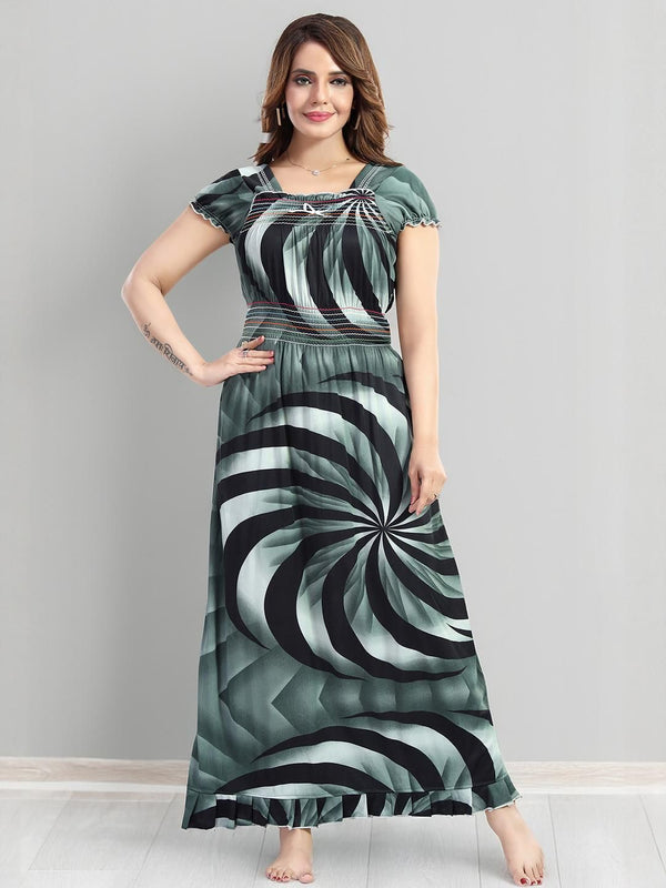 Be You Sarina Satin Spiral Printed Maxi Nightdress