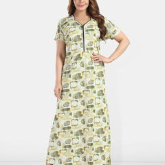 Be You Women Printed Satin Maxi Nightdress