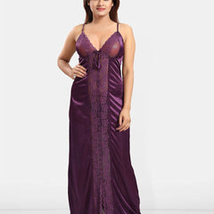 Be You Women Shoulder Strap Self Design Maxi Nightdress