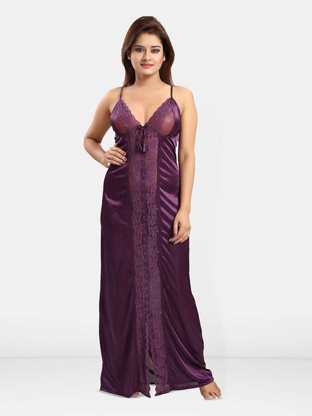 Be You Women Shoulder Strap Self Design Maxi Nightdress