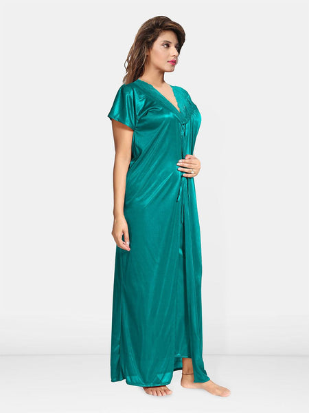 Be You Solid Satin Maxi Nightdress With Robe
