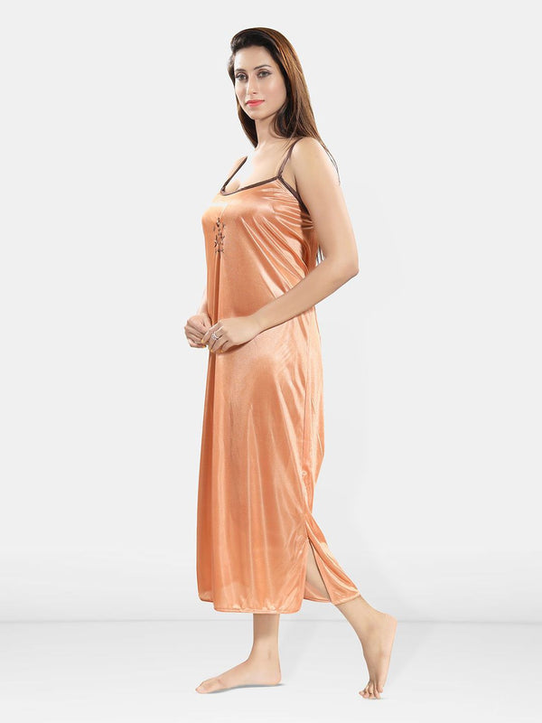 Be You Women Shoulder Strap Embroidered Nightdress with Robe