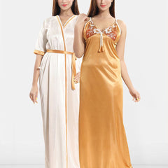 Be You Women Sleeveless Satin Maxi Nightdress With Robe