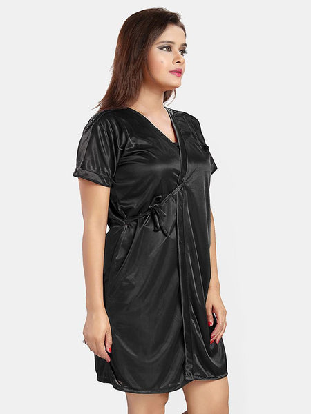 Be You Women Solid Satin Nightwear Set