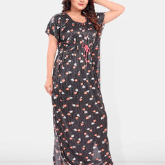 Be You Women Printed Satin Maxi Nightdress