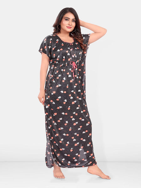 Be You Women Printed Satin Maxi Nightdress