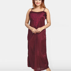 Be You Women Self Design Maxi Nightdress with Robe