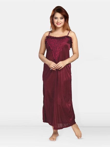 Be You Women Self Design Maxi Nightdress with Robe