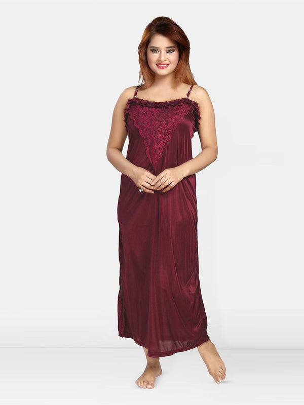 Be You Women Self Design Maxi Nightdress with Robe