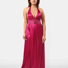 Be You Women Satin Halter Neck Maxi Nightdress