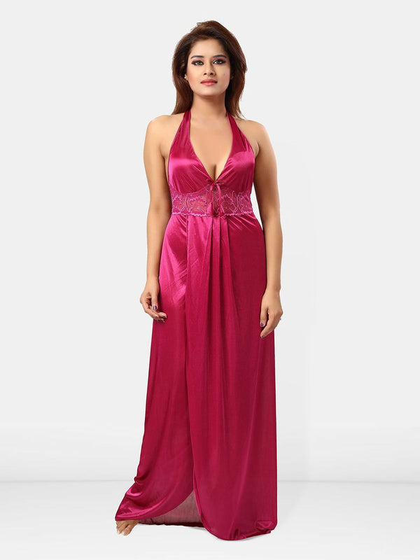 Be You Women Satin Halter Neck Maxi Nightdress