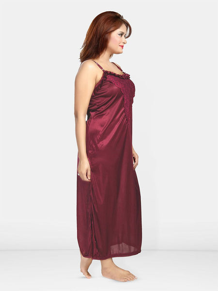 Be You Women Self Design Maxi Nightdress with Robe