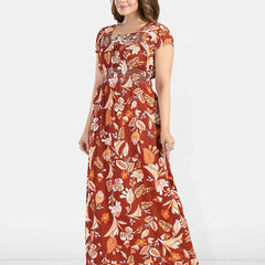 Be You Floral Printed Square Neck Maxi Nightdress