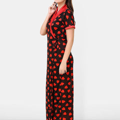 Be You Satin Hearts Print Night Robe For Women Printed Maxi Nightdress