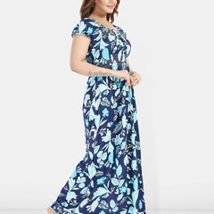 Be You Women Floral Printed Satin Maxi Nightdress