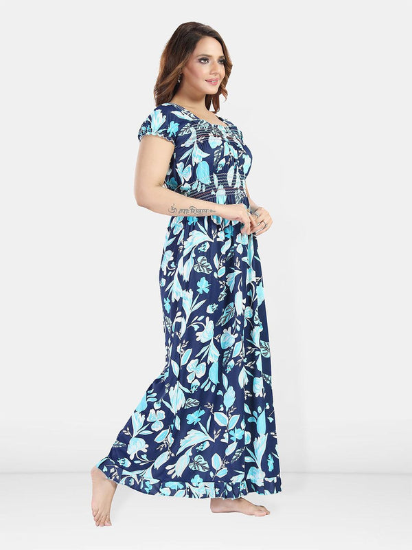 Be You Women Floral Printed Satin Maxi Nightdress