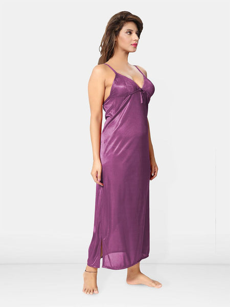 Be You Solid Satin 2 pieces Nighty with Robe