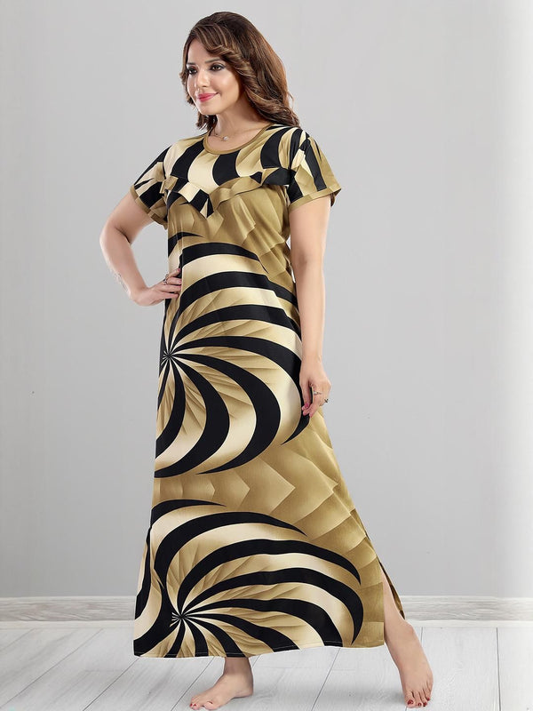 Be You Sarina Satin Spiral Printed Maternity Maxi Nightdress