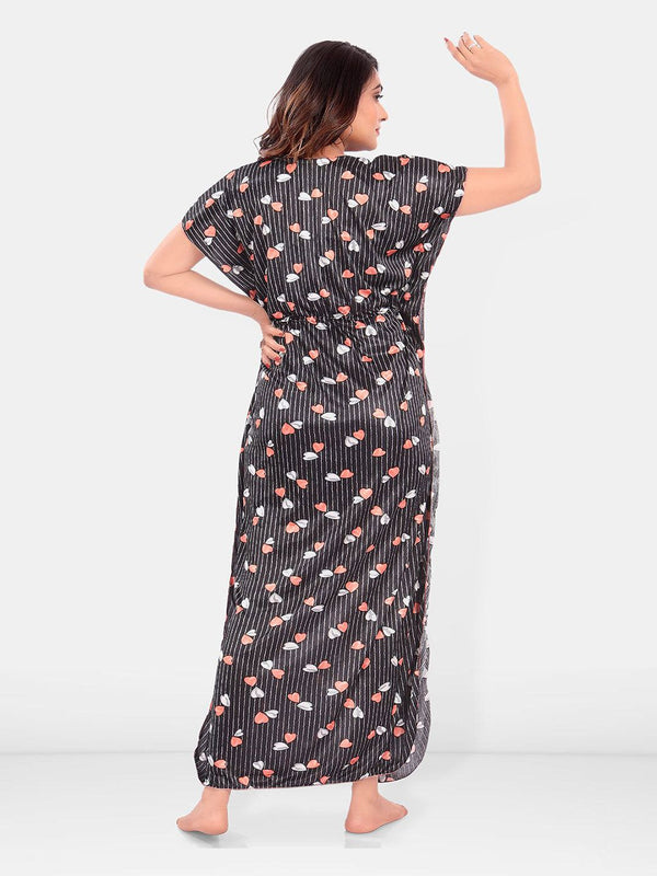 Be You Women Printed Satin Maxi Nightdress