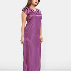 Be You Women Printed V-Neck Maxi Nightdress with Robe