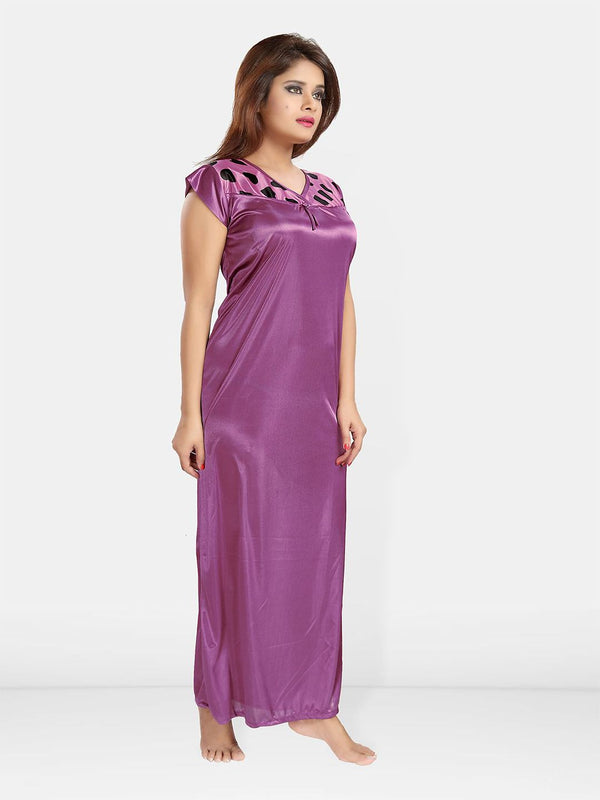 Be You Women Printed V-Neck Maxi Nightdress with Robe