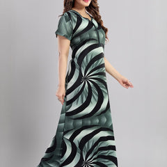 Be You Sarina Satin Spiral Printed Maxi Nightdress