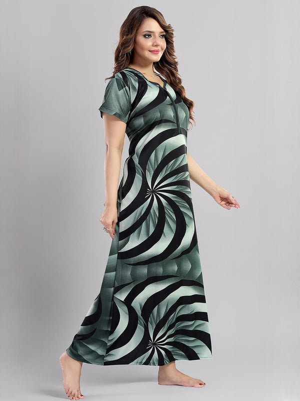 Be You Sarina Satin Spiral Printed Maxi Nightdress