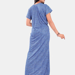 Be You Women Printed Satin Short Sleeves Maxi Nightdress