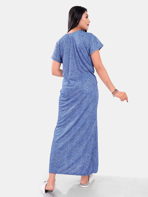 Be You Women Printed Satin Short Sleeves Maxi Nightdress