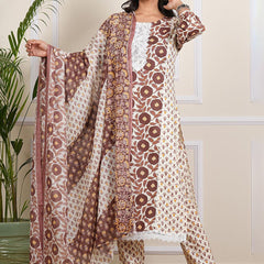 Be You Floral Printed Round Neck Straight Kurta With Trousers And Dupatta