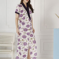 Be You Women Satin Floral Printed Maxi Wrap Nightdress