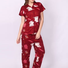 Be You Women Maroon Printed Night suit