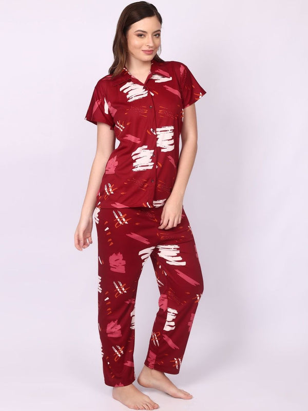 Be You Women Maroon Printed Night suit